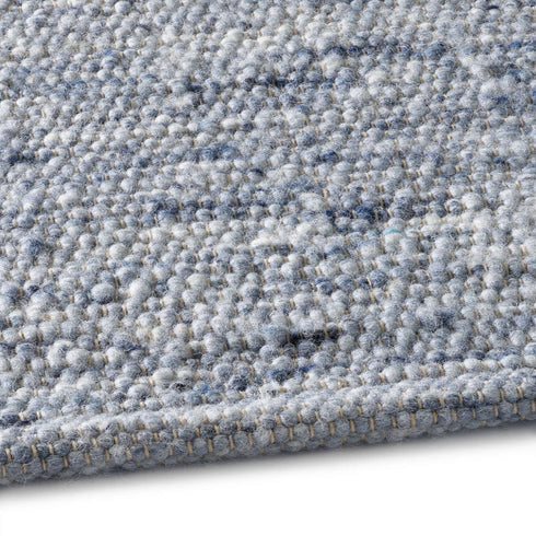 Wollteppich Natur | Reine Schur-Wolle Handweb Teppich im Skandinavischen Design | Blau